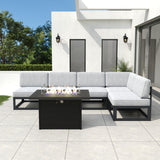 Vakollia 6 Pieces Aluminum Patio Furniture Set with Propane Gas 44" Fire Pit Table, Metal Outdoor Conversation Sofa Set with Seating Cushions Vakollia