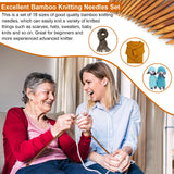 Aeelike Bamboo Knitting Needles 18 Pairs Knitting Needles Set - 10 Inches Wooden Knitting Needle Single Point Knitting Needles with Roll Bag - Portable Knitting Needle Set for Beginners (2mm - 10mm) Aeelike