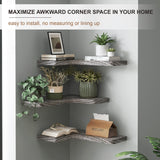 fuqing Floating Corner Shelves, Wall Shelf Set of 3, Shelves for Wall Storage, Solid Wood Shelves for Storage, Wall Mount Wooden Display Shelf for Bathroom Bedroom Kitchen Garage, Weathered fuqing