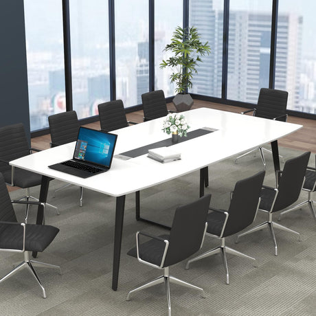 Loomie 8FT Conference Table, 94.49" L x 47.24" W x 29.53" H Meeting Seminar Table with Grommet, Large Boat Shaped Computer Desk, Boardroom Desk for Office Meeting Conference Room,White Loomie