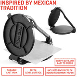 Uno Casa Cast Iron Tortilla Press 8 Inch with Cast Iron Comal Pan - Bundle of Cast Iron Tortilla Skillet for Roti, Tawa, Dosa, and Pataconera - Pre-Seasoned Heavy Duty Cookware for Authentic Cooking Uno Casa