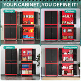 Metal Storage Cabinet with Wheels and Drawer,Rolling Garage Storage Cabinet with Lock,Black Red Metal Cabinet with Wheels,73" Mobile Tall Large Storage Cabinet on Wheels for Home,Office,Garage,Shop SISESOL