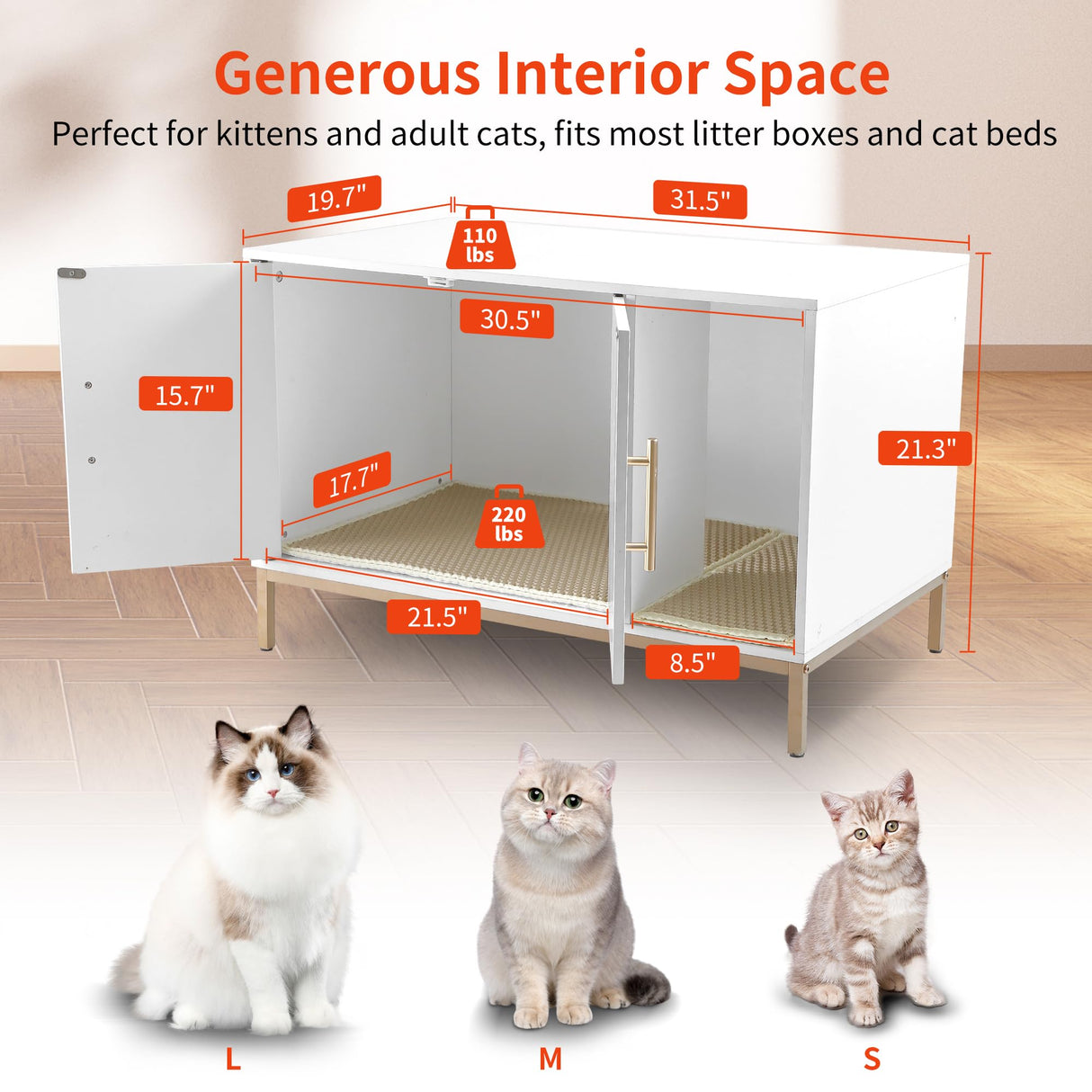 Hersinsem Cat Litter Box Enclosure Furniture with Double-Layer Litter Mat,Designer-Crafted Litter Box Furniture,Hidden Litter Box Serve as Side End Table&TV Table Fits Most Litter Boxes HERSINSEM