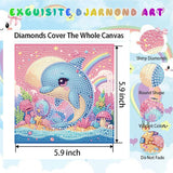 cviokrdu Dolphins Diamond Art Kits for Kids with Frame - Sea Animal Diamond Art for Kids Ages 4 8 12, Animals Gem Painting Kit for Gift Home Wall Decoration(7x7inch) cviokrdu