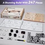 ROBOTIME 3D Puzzles for Adults, 1:18 Scale Wooden Racing Car LK505, Wood Mechanical Model Car Kits to Build, Cool Crafts for Teens & Adults Project Kits Model Building Set ROBOTIME