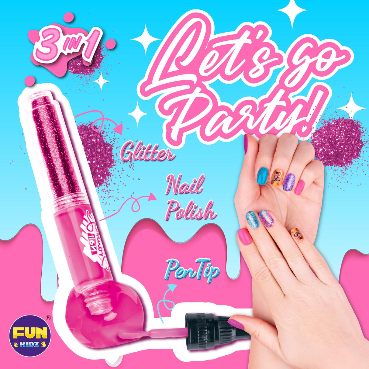 Nail Polish Pens Kit for Girls Ages 7-12, FunKidz Nail Pen Combo Kit Teen Gift Peelable Nail Art Studio Set with Cool Girly Decoration Stuff Pearl Beads, Glitter, Nail Stickers, Nail File, Gems FUN KIDZ