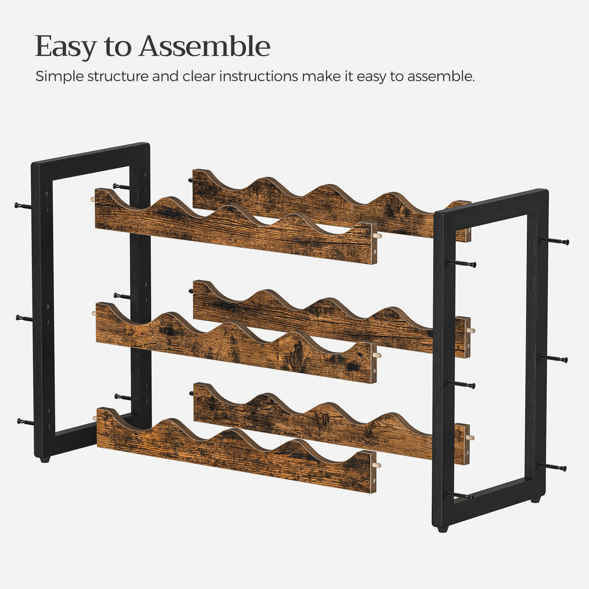 SONGMICS Wine Rack, 3 Tier Tabletop Wine Water Bottle Organizer Storage, Large Capacity Holds 12 Bottles, Bamboo Countertop Wine Holder Shelf for Kitchen Bar Cabinets Pantry, Rustic Brown and Black SONGMICS