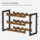 SONGMICS Wine Rack, 3 Tier Tabletop Wine Water Bottle Organizer Storage, Large Capacity Holds 12 Bottles, Bamboo Countertop Wine Holder Shelf for Kitchen Bar Cabinets Pantry, Rustic Brown and Black SONGMICS
