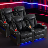 CALIVIA Luxury Home Theater Seating – Power Recliner with Adjustable Headrests, Blue LED Ambient Lighting, Tray Table, USB & Type-C Charging (Black,2 Seat) CALIVIA
