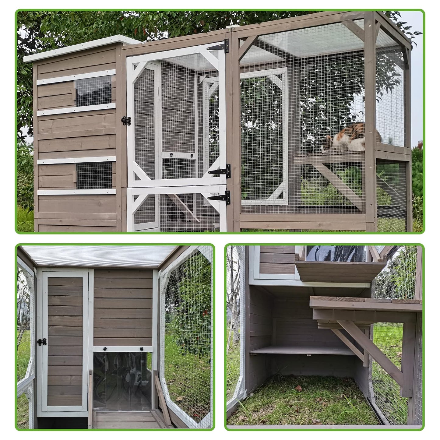 PetsCosset Large Outdoor Catio Cat Enclosures with Hidden Room,4 Story Cat House for Outsider Indoor Cats,Wooden Kitten Cage with Weatherproof Roof,3 Resting Rooms,7 Platforms,2 Open Doors - 77" H