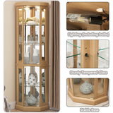 XZTUAJ Corner Curio Cabinet Display Case with Light, 69" H Glass Display Cabinet, Display Showcase Case Storage with Tempered Glass Door & Adjustable Glass Shelves for Living Room (Light Oak) XZTUAJ