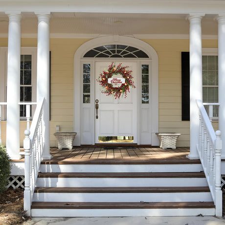 KORSMV 20 inch Christmas Wreaths for Front Door Winter Door Wreath with red Berry,Gold and red Christmas Ball for Front Door Indoor Outdoor Farmhouse Festival Home Decor KORSMV