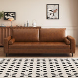 gaoyangjiaju Mid-Century Modern 80.31" Wide Leather Couch with Round Cylinder Arms, Brown Leather Sofa for Living Room & Bedroom, Cozy Lounge Furniture for Small Spaces gaoyangjiaju