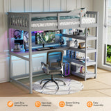 JOYMOR Bunk Bed with Desk and 4-Layer Shelves, Loft Bed Twin Size with Under Desk and Bookcase Storage, Twin Bed Frame for Kids, Adults& Young Teens JOYMOR