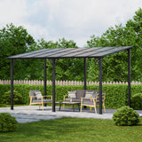 EBE 14' x 10' Gazebo, Hardtop Lean to Gazebo with Sloped Roof, Large Wall Mounted Gazebo Pergola, Metal Awning for Patio, Decks, Backyard EBE