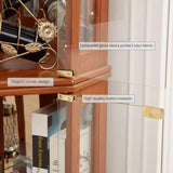 CKEASEAN Corner Curio Cabinet, 70" H Lighted Glass Display Cage with Tempered Glass Doors and Adjustable Shelves, Bulb Inclued, Wine Bar China Cabinet for Living Room Liquor Storage (Dark Oak) CKEASEAN