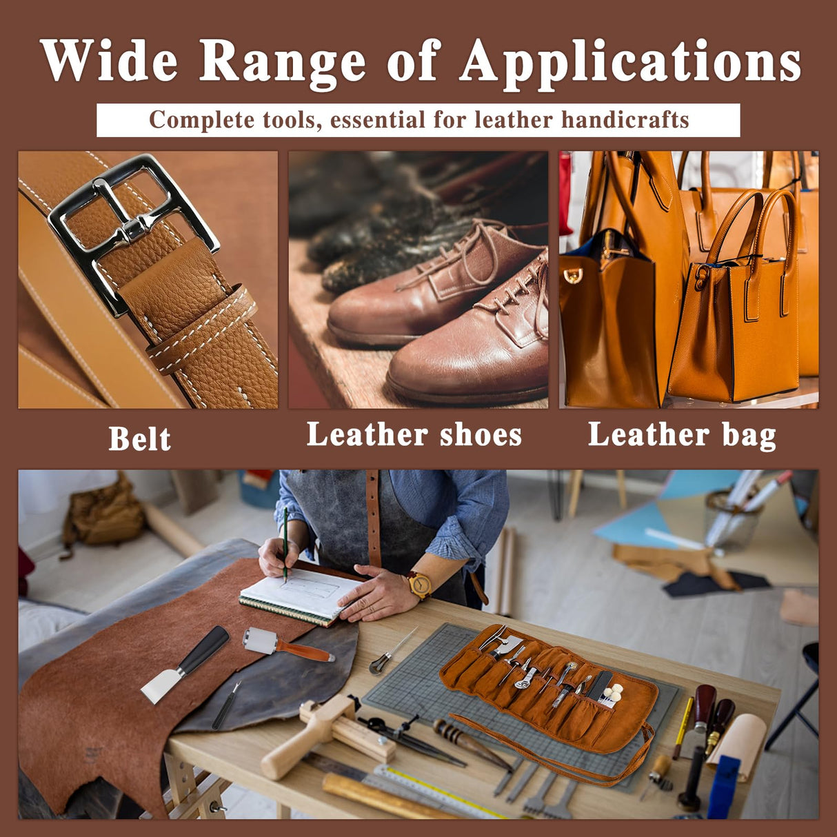 BUTUZE Leather Kit, Leather Tooling Kit, Practical Leather Working Tools with Leather Stamping Tools, Beveler, Groover, Stitching Punch Sewing Thread and Needles - Leather Roll Bag and Manual BUTUZE