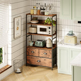 6 Tier Bookshelf, 47-Inch Small Bookcase with 3 Fabric Storage Drawers, Wood and Metal Book Shelf Storage Organizer, Industrial Display Standing Shelf Unit for Bedroom, Living Room, Rustic Brown Mexin