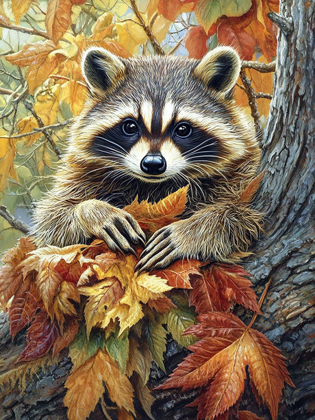 Zariocy 5D Diamond Art Kits for Adults Raccoon, DIY Diamond Painting Art Autumn Round Full Drill Crystal Diamond Embroidery Paintings Arts Craft for Home Office Wall Decor 12x16 inch Zariocy