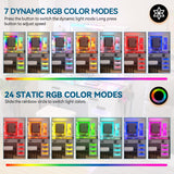 HENBC Vanity with Mirror and LED Lights, Glass Top Vanity Desk with Charging Station(Wireless+USB+Type-C), RGB Makeup Table Set with Stool/Makeup Organizer/6 Drawers (White) HNEBC