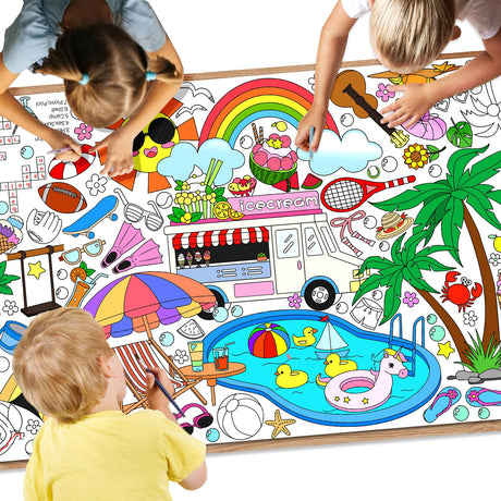 Giant Coloring Poster for Kids 35x72Inch,Versatile Summer Activity Coloring Tablecloth,DIY Pool,Sun,BBQ Large Coloring Poster Table Cover Kids Art Crafts Coloring Mat,Home Classroom Party Suppiles Drunze