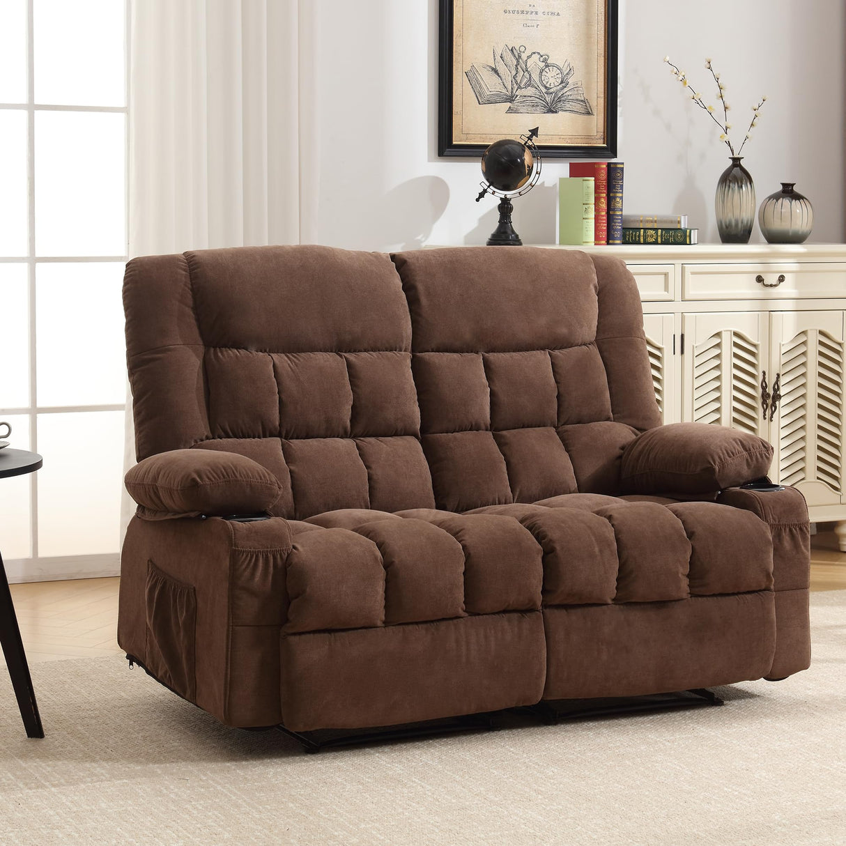 BOSMILLER Reclining Loveseat with Cup Holders for Living Room 2 Seat Manual Loveseat Recliner with Side Pocket BOSMILLER