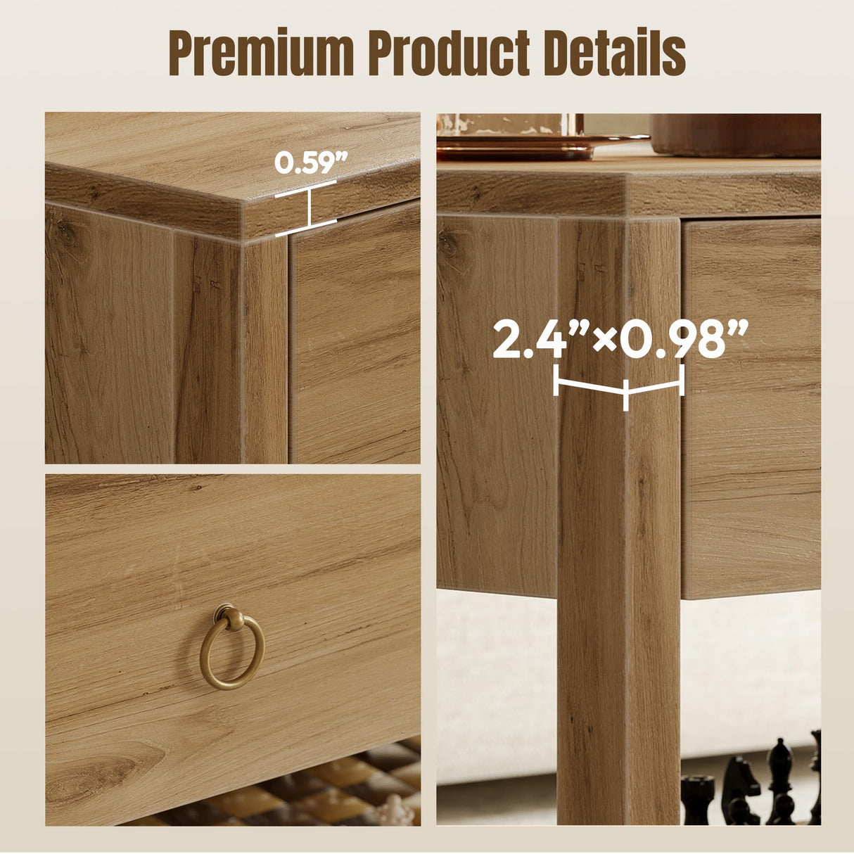 Dowinx Boho Coffee Table with Storage, 42" Wood Coffee Table for Living Room, 2 Storage Drawers and Open Rattan Shelf, Rectangular Living Room Coffee Tables Oak Dowinx