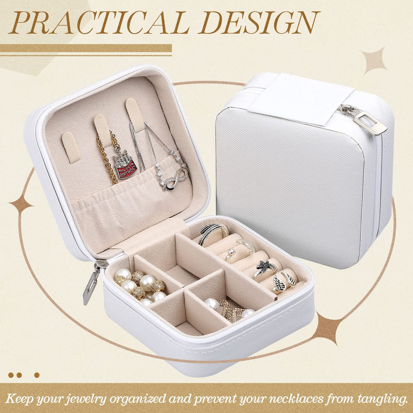 Yinkin 12 Pcs Mini Travel Jewelry Case Bridesmaid Proposal Gift Boxes Small Jewelry Organizer PU Leather Earring Organizer Box Bulk Travel Accessories Portable Travel Jewelry Holder (White)