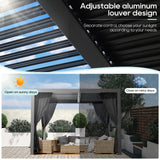 LVUYOYO Louvered Pergola 10' x 10', Outdoor Pergola with Adjustable Roof, Patio Aluminum Frame Metal Gazebo with Curtains and Netting for Patio, Backyard, Garden, Deck (Black) LVUYOYO