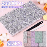 25000Pcs Resin Rhinestones with Tweezers for Crafting, Silver Clear Flatback Gems, Bedazzling Crystal with 3Pcs 10ml B7000 Jewelry Glue for DIY Crafts Clothing Tumblers Shoes Fabric Nail Art TINKRSTUFF