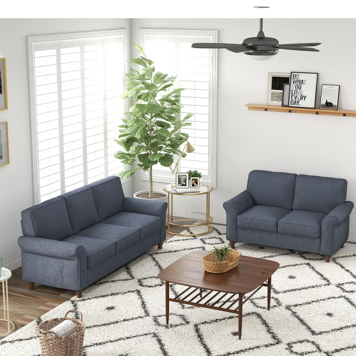Bonzy Home 57" Loveseat Sofa, 2 Seater Comfy Love Seat Sofa for Living Room, Apartment, Office, Blue Bonzy Home