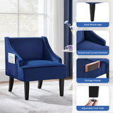 Yaheetech Mid-Century Accent Chair, Velvet Club Chair with Pocket, Wood Frame Comfy Barrel Chair for Living Room/Waiting Room/Bedroom, Blue Yaheetech