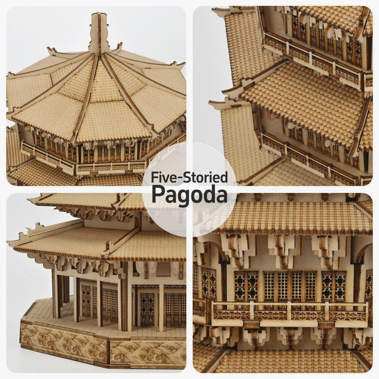 3D Wooden Puzzles for Adults Wooden Pagoda Assembly Model Kits,3D Puzzle Adult Building Crafts for Adults and 14+ Teens.(Five-Storied Pagoda 1287 Pieces) Bon amixyl