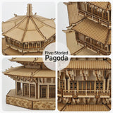 3D Wooden Puzzles for Adults Wooden Pagoda Assembly Model Kits,3D Puzzle Adult Building Crafts for Adults and 14+ Teens.(Five-Storied Pagoda 1287 Pieces) Bon amixyl
