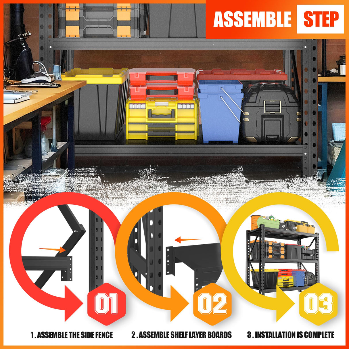 Heavy Duty Storage Shelves, 51.2"W Metal Garage Shelving Units, Durable Adjustable Steel Utility Shelf for Home Commercial Industrial Warehouse Storage Organization Utility Shelving Units, Black PRESTELION