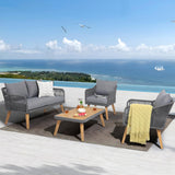 Patiorama 4 Piece Patio Furniture Set, Outdoor FSC Certified Acacia Wood Conversation Set, All-Weather Rope Sofa Set w/Coffee Table, Loveseat, Modern Deep Seating Set for Lawn Balcony Poolside, Grey Patiorama