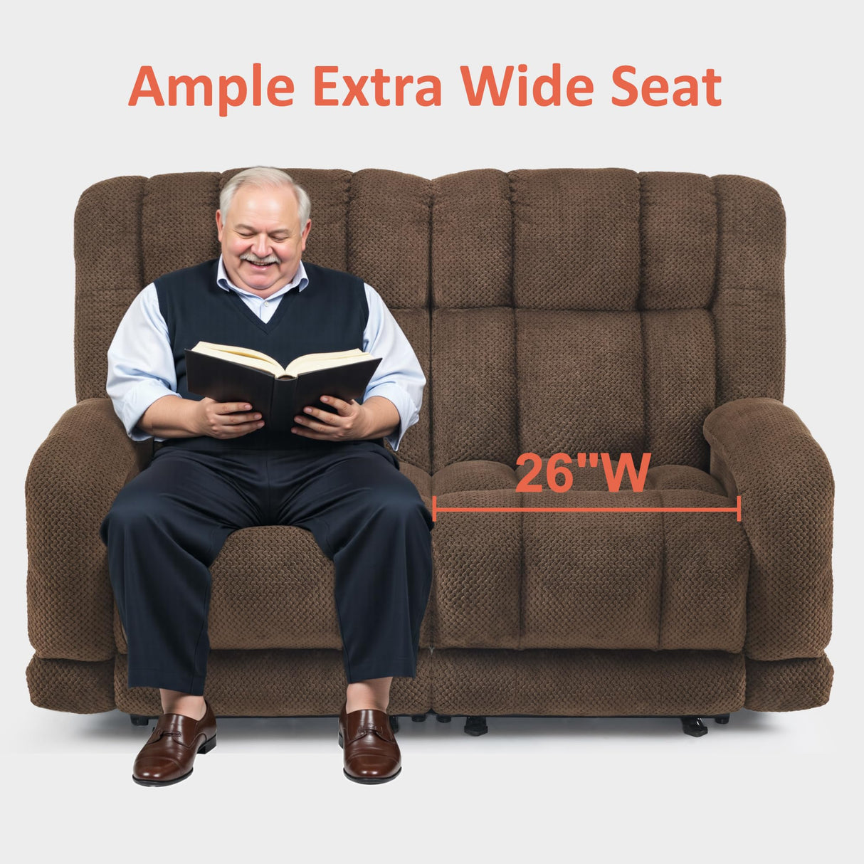 MCombo 64.6" Oversize Power Reclining Loveseat Sofa with Adjustable Headrest, Heat and Vibration, Fabric Electric Loveseat Recliner with USB Charge Ports for Living Room 6855 (Brown) MCombo