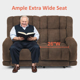 MCombo 64.6" Oversize Power Reclining Loveseat Sofa with Adjustable Headrest, Heat and Vibration, Fabric Electric Loveseat Recliner with USB Charge Ports for Living Room 6855 (Brown) MCombo