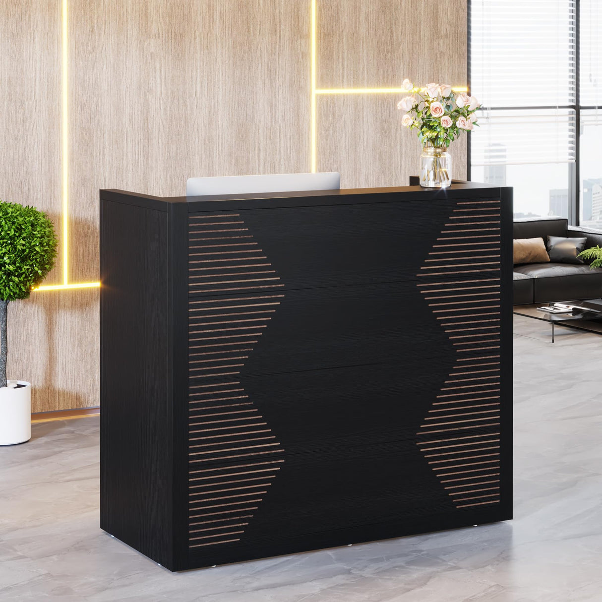 Tribesigns Reception Desk, Modern Front Desk with Counter, 47 Inch Small Retail Counter for Checkout, Lobby, Salon, Small Office, Reception Area (Black, 47.2" W x 19.7" D x 43.3" H) Tribesigns