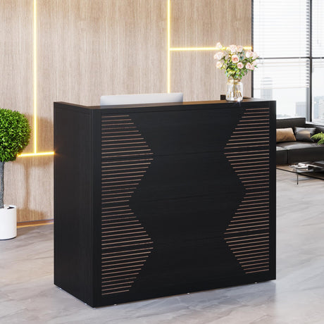 Tribesigns Reception Desk, Modern Front Desk with Counter, 47 Inch Small Retail Counter for Checkout, Lobby, Salon, Small Office, Reception Area (Black, 47.2" W x 19.7" D x 43.3" H) Tribesigns