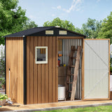 Panovue 6X4FT Garden Storage Shed with Frame Floor & Lockable Door,Steel Tool Shed with 1 Clear Window, Anti-Corrosion Metal Shed for Backyard Patio Lawn (Light Wood Grain) Panovue