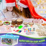 ROADPLUM Natural Wooden Slices Painting Craft Kit, 16PCS Unfinished Wood Slices & 20Pcs Unfinished Wooden Ornaments, DIY Glow in The Dark Christmas Ornaments Craft for Decorations ROADPLUM