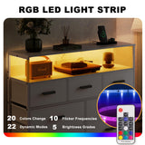 NASHZEN Dresser TV Stand with 7 Drawers, Dresser TV Stand with LED Lights & Power Outlets, Bedroom Dresser, Chest of Drawers up to 45'' Long TV, Wide Fabric Dresser with Open Shelf (White) NASHZEN