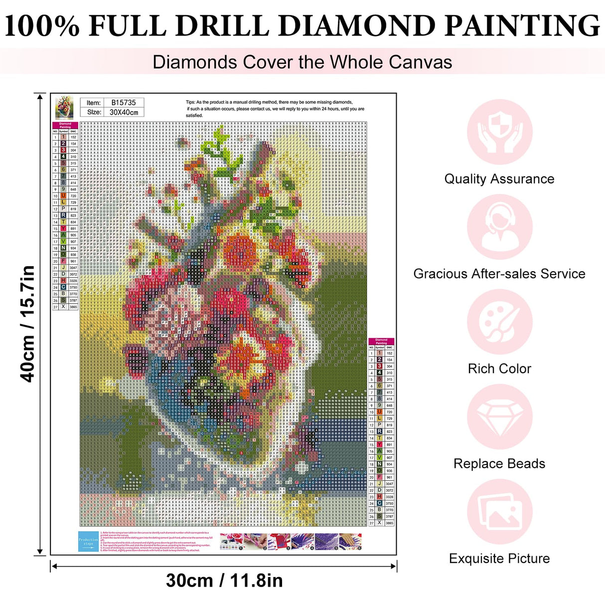 Yezavesu Diamond Art Kits for Adults, Heart 5D Diamond Painting Kit for Beginners, Flowers Heart DIY Round Full Drill Painting with Gem Art Kits for Home Wall Decor 12 x 16 Inch Yezavesu