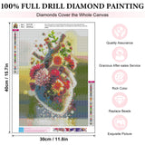 Yezavesu Diamond Art Kits for Adults, Heart 5D Diamond Painting Kit for Beginners, Flowers Heart DIY Round Full Drill Painting with Gem Art Kits for Home Wall Decor 12 x 16 Inch Yezavesu