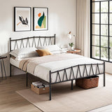 VECELO Queen Size Bed Frame, Bohemian Style Headboard,Queen Platform Mattress Base/Underbed Storage Space/No Box Spring Needed, Heavy Duty Bed Frame, Black VECELO