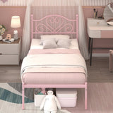 Weehom Twin Bed Frames with Headboard, Heavy Duty Metal Platform Bed Under Bed Storage Space Easy Assembly for Kids Girls Adults, Pink Weehom