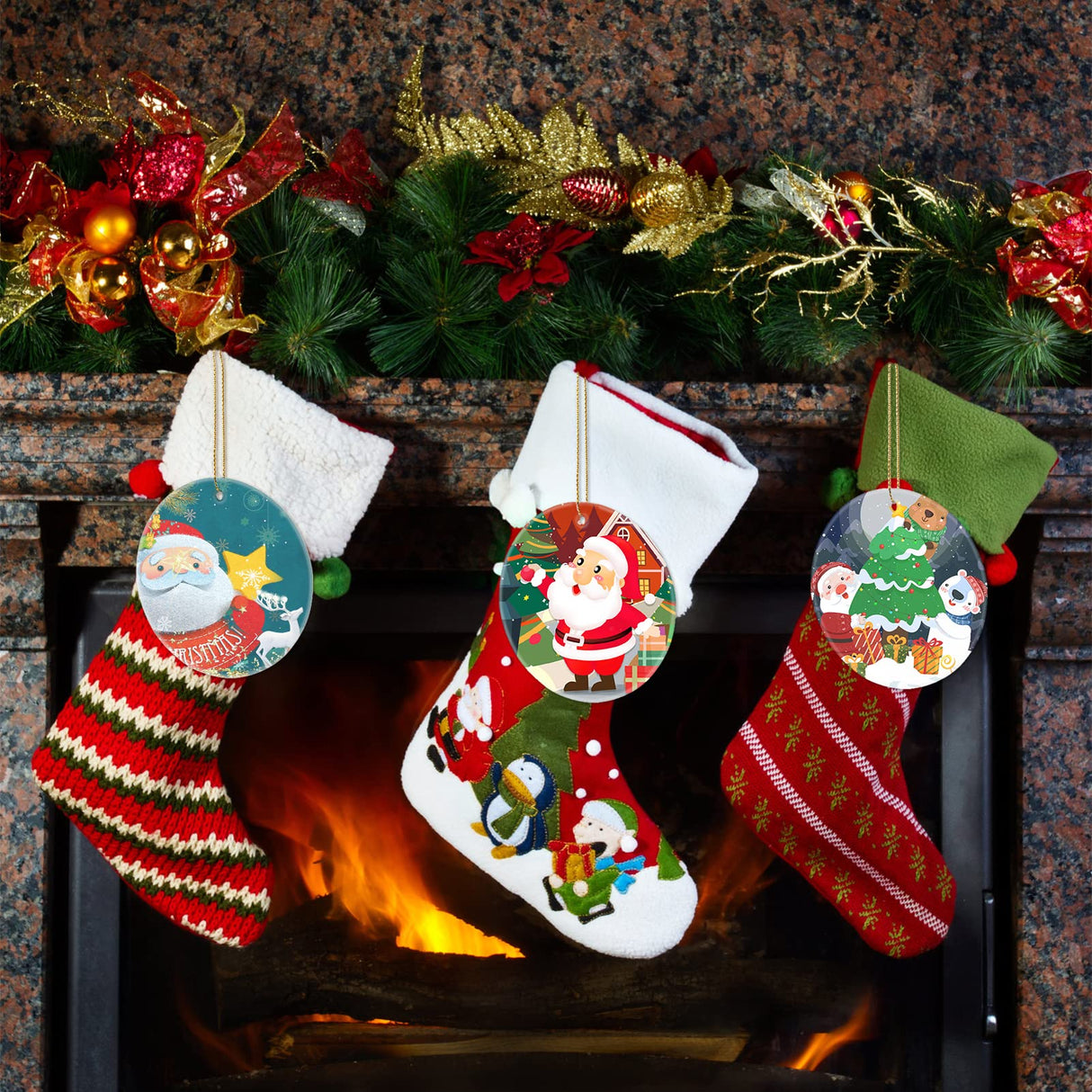 Sublimation Ceramic Ornaments Sublimation Ornament Blanks Bulk 2.83 Inch Round Blank Ornament Discs with Gold String for Crafting DIY Personalized Xmas Tree Ornament Keepsake Crafts Gift 10 Pieces Valyria