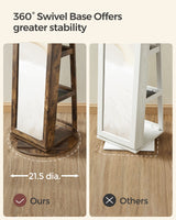 SONGMICS 360° Swivel Jewelry Cabinet, Lockable Jewelry Organizer with Full-Length Mirror, Rear Storage Shelves, Interior Mirror, Jewelry Armoire, Gift Idea, Rustic Brown UJJC006X01 SONGMICS