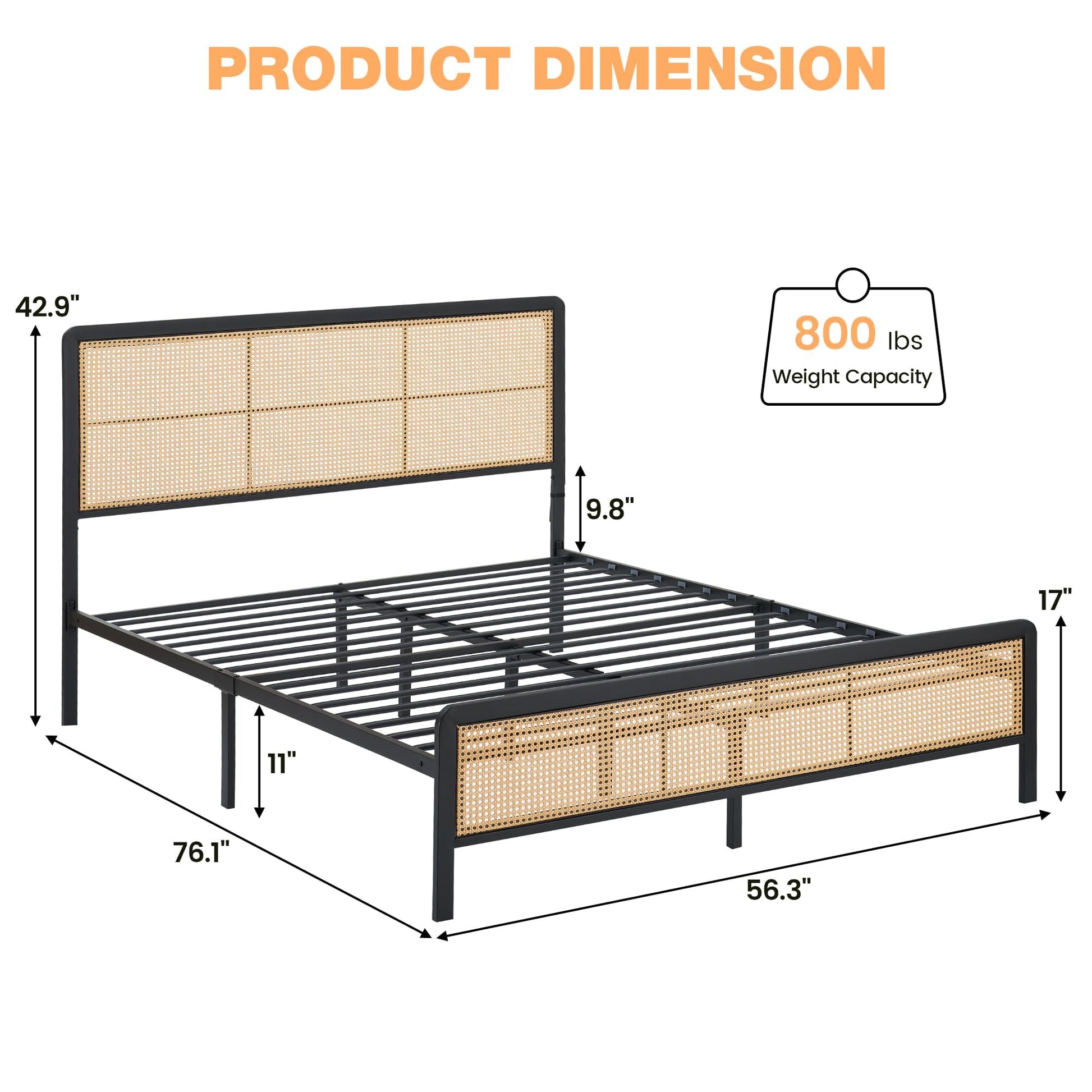 GAOMON Modern Queen Bed Frame with LED Light Headboard,Rattan Platform Bed Frame with Heavy Steel Strip Support,No Box Spring Needed,Noise Free - WoodArtSupply